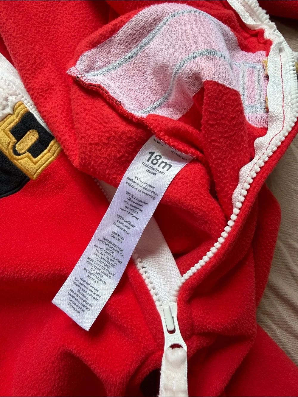 18M🎅 Carter’s Santa Sherpa Fleece Hooded Christmas One Piece Red White Jumpsuit